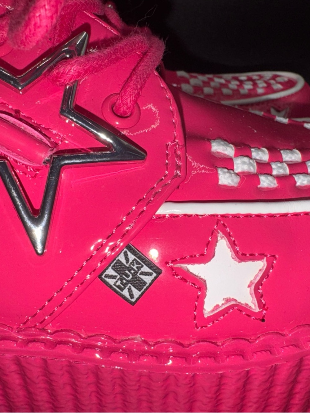 SOLD. T.U.K. Hot Pink Creepers Size 7 Patent Leather Platform - Picture 7 of 17